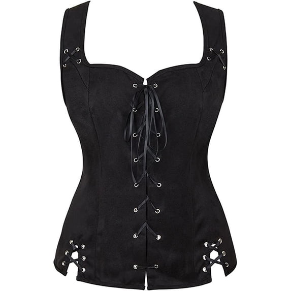 WMTBSRSW Women Renaissance Corset Tops Lace up Overbust Bustier Vintage Western Cowgirl Vest Medieval Bodice Black S