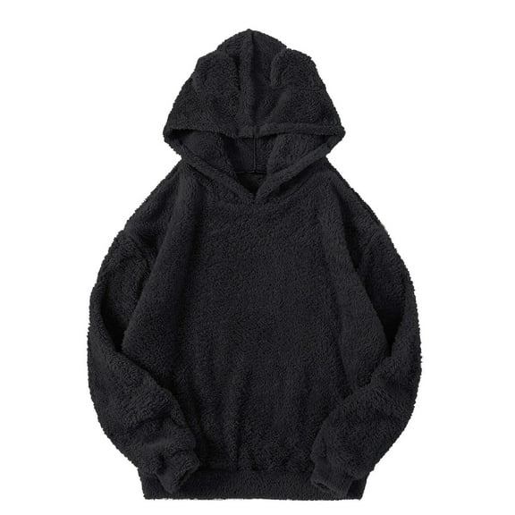 WMTBSRSW Women Sherpa Hoodies Oversized Fuzzy Fleece Long Sleeve Hooded Sweatshirts Comfy Casual Basic Pullover Sweatshirts Fall Winter Outfits Black X-Large