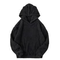 WMTBSRSW Women Sherpa Hoodies Oversized Fuzzy Fleece Long Sleeve Hooded Sweatshirts Comfy Casual Basic Pullover Sweatshirts Fall Winter Outfits Black X-Large