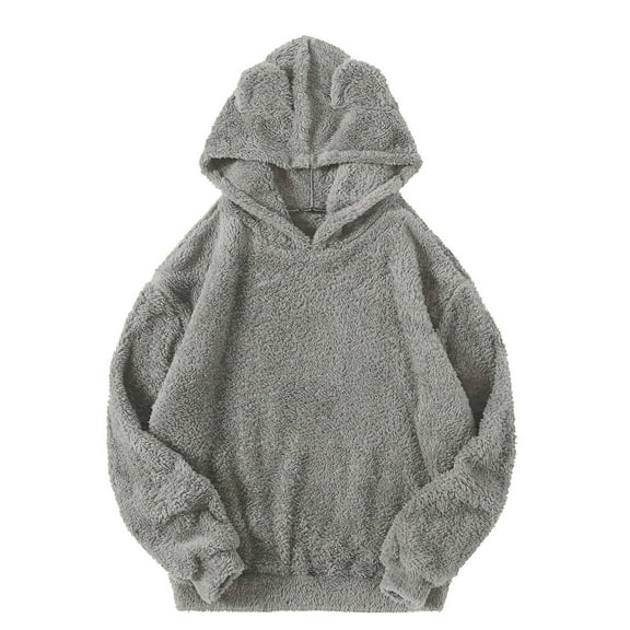 WMTBSRSW Women Sherpa Hoodies Oversized Fuzzy Fleece Long Sleeve Hooded Sweatshirts Comfy Casual Basic Pullover Sweatshirts Fall Winter Outfits Gray X-Large