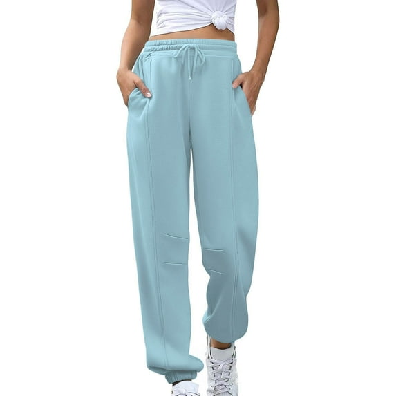 WMTBSRSW Women Tapered Sweatpants Fleece High Waisted Baggy Elactic Wasisted Jogger Sweatpant Drawstring Active Sweatpant with Pockets for Workout