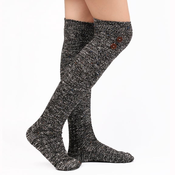 WMTBSRSW Women Thigh High Socks Button Long Cotton Knit Warm Thick Tall Long Boot Stockings Solid Leg Warmers