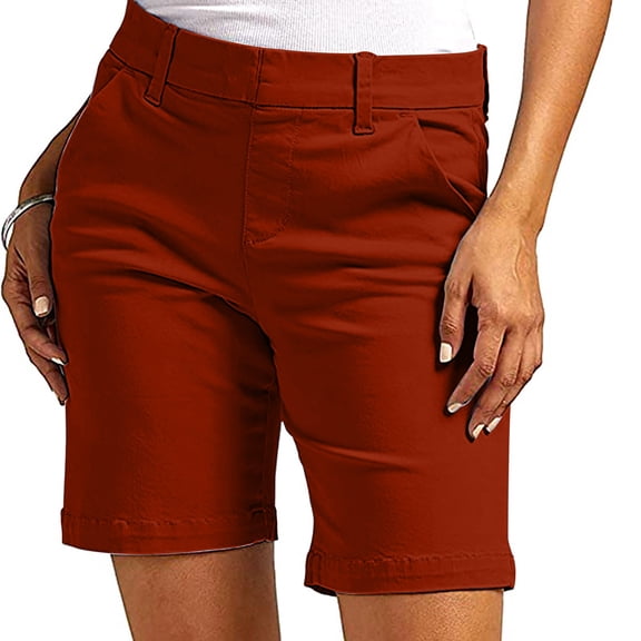 WMTBSRSW Women Twill Shorts Plus Size Summer Casual Stretchy Bermuda Hiking Shorts Pull On Chino Shorts Elastic Waist Cargo Shorts with Pockets