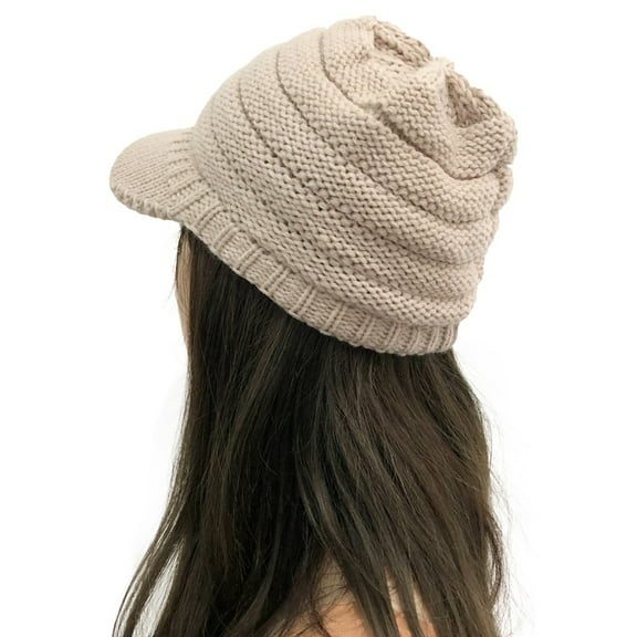 WMTBSRSW Women Winter Knit Hat Winter Brim Beanie Hats for Women Slouchy Knit Beanie with Visor Warm Newsboy Skull Cap