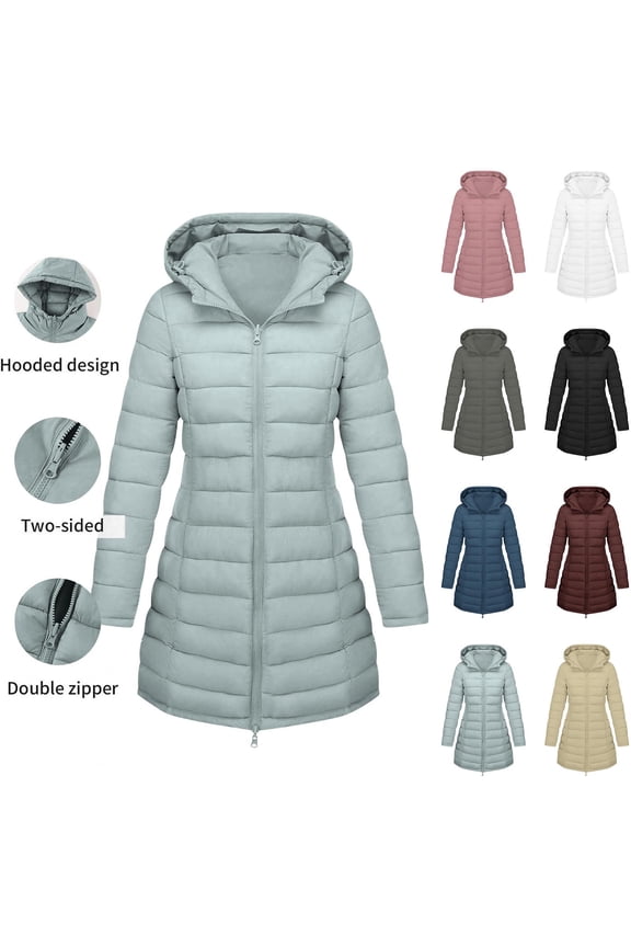 Women Winter Warm Coat Reversible Long Hooded Quilted Jackets Casual Long Sleeve Puffer Jackets Fashion Outwear in Clod Weather White Medium
