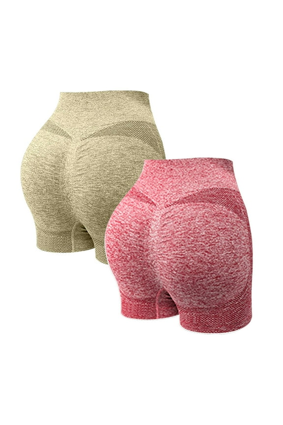 Women's 2 Packs Workout Gym Shorts High Waisted Butt Lifting Scrunch Butt Seamless Booty Shorts Hot Pink X-Large