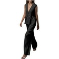 thumbnail image 1 of WMTBSRSW Women's 2 Piece Outfits Trendy Pleated Sleeveless One Button Blazer Vest and Wide Leg Pants Suit Spring Fall Office Casual Matching Set, 1 of 9