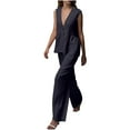 thumbnail image 1 of WMTBSRSW Women's 2 Piece Outfits Trendy Pleated Sleeveless One Button Blazer Vest and Wide Leg Pants Suit Spring Fall Office Casual Matching Set, 1 of 9