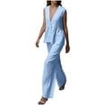 thumbnail image 1 of WMTBSRSW Women's 2 Piece Outfits Trendy Pleated Sleeveless One Button Blazer Vest and Wide Leg Pants Suit Spring Fall Office Casual Matching Set, 1 of 9