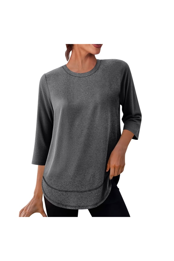 Women's 3/4 Sleeve Workout Shirts Solid Active Athletic Crewneck Blouse Tops Loose Casual Dressy Flowy Tunic Tops
