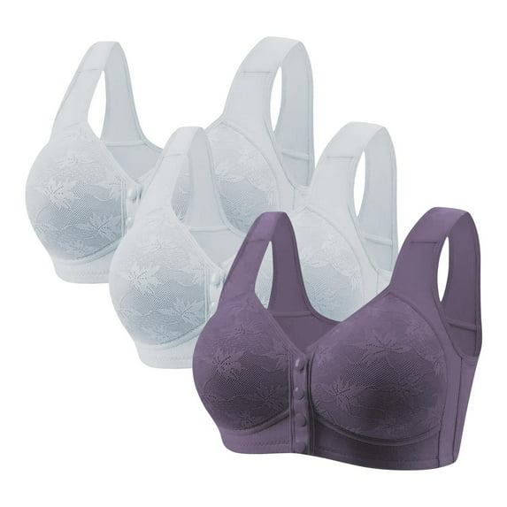 WMTBSRSW Women's 3 Pack No Underwire Front Closure Push Up Bra Comfortable Full Coverage Bralette Breathable Convenient Front Button Bra