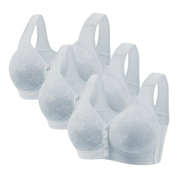 WMTBSRSW Women's 3 Pack No Underwire Front Closure Push Up Bra Comfortable Full Coverage Bralette Breathable Convenient Front Button Bra