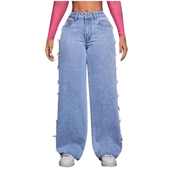 WMTBSRSW Women's Baggy Jeans High Rise Wide Leg Denim Pants Vintage Loose Casual Pants for Work & Travel Non See- Pocket Design Light Blue2 S