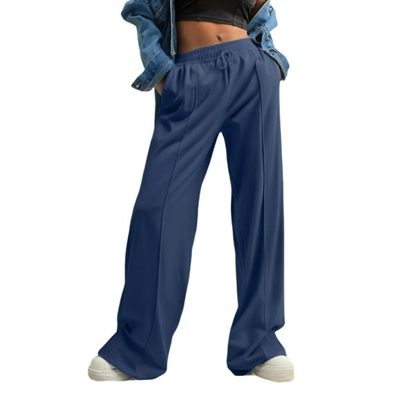 WMTBSRSW Women's Barrel Sweatpants High Waisted Baggy Wide Leg Palazzo Pants with Pockets Y2K Casual Loose Sweat Pant for Travel & Hiking Dark Blue XXL