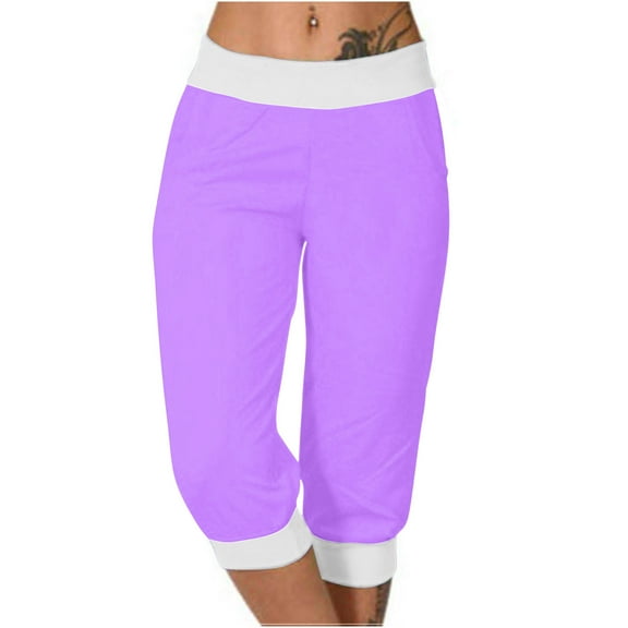 WMTBSRSW Women's Capri Pants with Pockets Block Color High Waisted Yoga Pants Lightweight Summer Capris Lounge Trousers