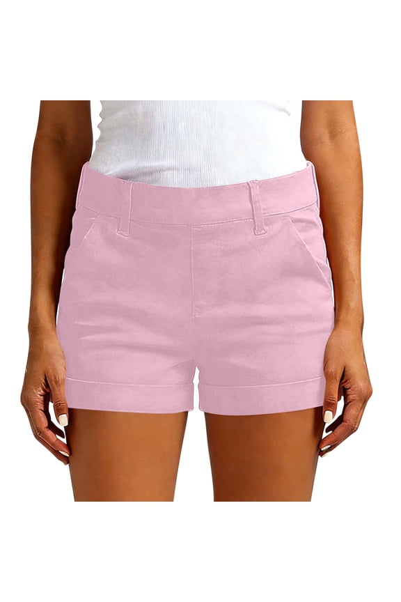 Women's Chino Shorts Pull On High Waisted 4" Inseam Soft Stretch Summer Casual Hiking Shorts with Pockets Pink Medium