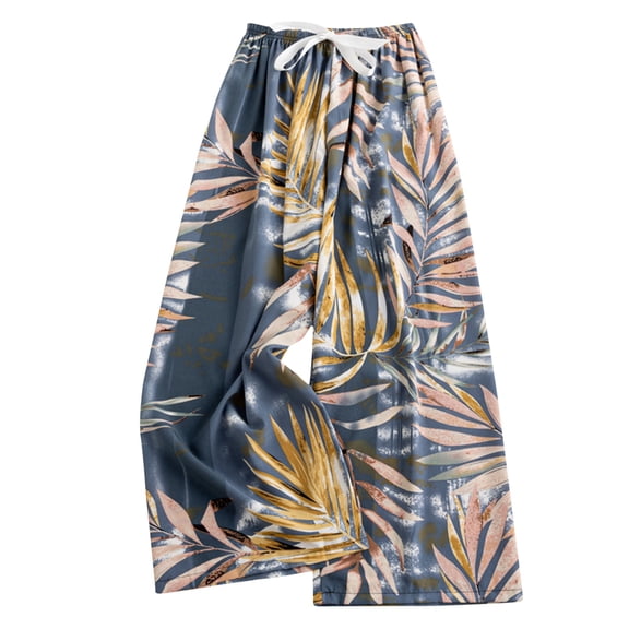 WMTBSRSW Women's Comfy Casual Pajama Pants Floral Print Drawstring Palazzo Cropped Pants Elastic Waisted Wide Leg Boho Capris Summer Beach Clothes Hawaii Style Loungewear Black7 Free Size