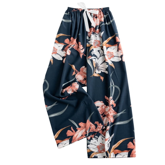 WMTBSRSW Women's Comfy Casual Pajama Pants Floral Print Drawstring Palazzo Cropped Pants Elastic Waisted Wide Leg Boho Capris Summer Beach Clothes Hawaii Style Loungewear Black8 Free Size