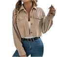 thumbnail image 1 of WMTBSRSW Women's Corduroy Cropped Jacket Fashion Button Down Shacket Jackets Casual Long Sleeve Outerwear with Flap Pockets Lightweight Fall Winter Coats, 1 of 7