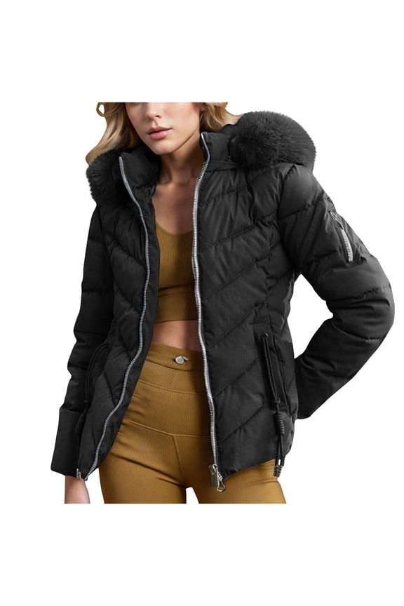 Women's Down Jacket Winter Warm Quilted Jackets Fashion Slim Fit Puffer Coats Ladies Lightweight Jackets with PlushTrim Hood