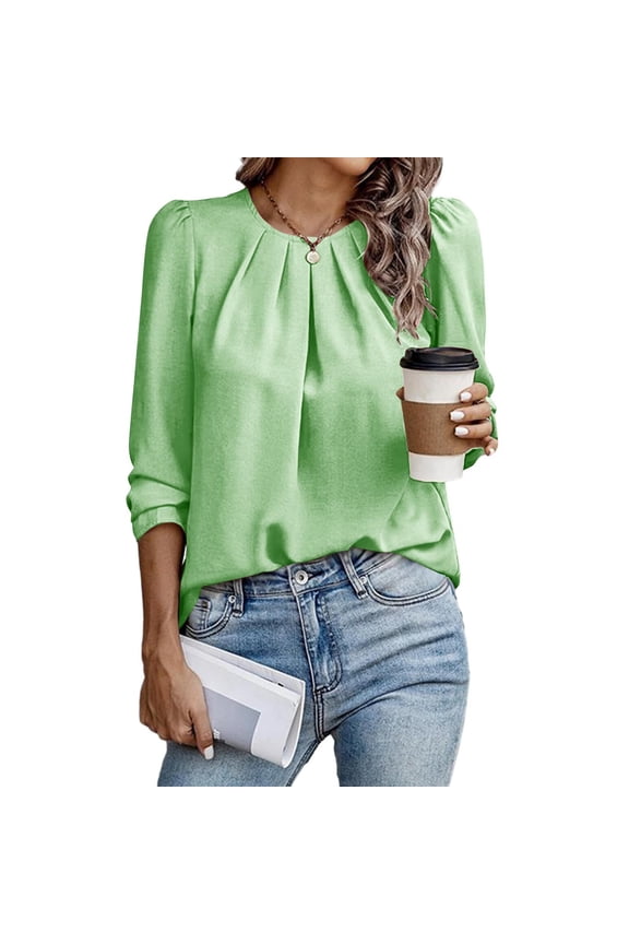 Women's Dressy Casual Business Work Tops Elegant Pleated Smock Neck Shirts Solid Color Back Hallow out Long Sleeve Blouse