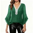 thumbnail image 1 of WMTBSRSW Women's Elegant Flare 3/4 Sleeve Shirts Mesh Sequin V Neck Blouse Casual Dressy Business Flowy Tunic Tops, 1 of 9