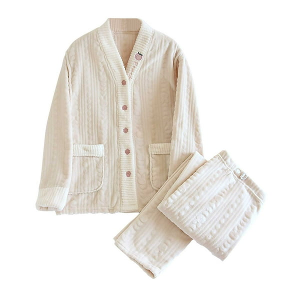 WMTBSRSW Women's Fannel Pajamas Sets 2 PC Fuzzy Fleece Loungewaer Set Loose Plush V Neck Tops and Bottom Sleepwear Set with Pockets