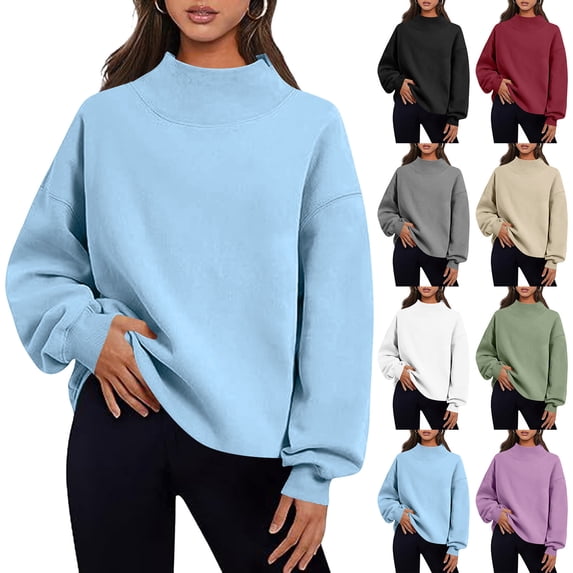 WMTBSRSW Women's Fashion Smock Neck Sweatshirts Fall Winter Long Sleeve Pullover Solid Loose Casual Basic Tops Dark Gray S