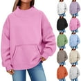 thumbnail image 1 of WMTBSRSW Women's Fashion Smock Neck Sweatshirts with Pockets Loose Casual Basic Tops Solid Long Sleeve Pullover Fall Winter Clothes Black L, 1 of 8