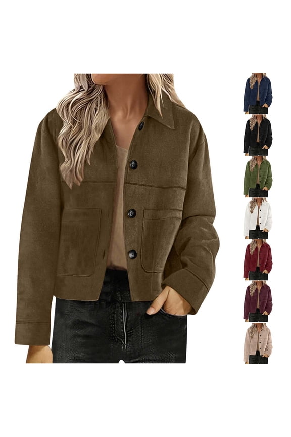 Women's Faux Suede Bomber Jacket Casual Long Sleeve Lapel Coat Fashion Fall Buton Down Short Jackets with Pockets Streetwear XL