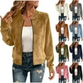 thumbnail image 1 of WMTBSRSW Women's Faux Suede Bomber Jacket Fashion Fall Winter Full Zip Jackets Long Sleeve Open Front Cropped Coat Outwear with Pockets Gold Small, 1 of 9