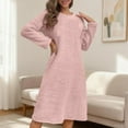 thumbnail image 1 of WMTBSRSW Women's Flannel Nightgown Fuzzy Fleece Long Sleeve Sleep Dress Cozy Plush Warm Winter Crewneck Pajamas Nightdress Solid Loungewear XL, 1 of 7