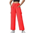 thumbnail image 1 of WMTBSRSW Women's Fleece Baggy Sweatpants for Curvy Wide Leg Drawstring Cargo Lounge Pants with Phone Pockets Y2K Trendy Clothes Red XXL, 1 of 8