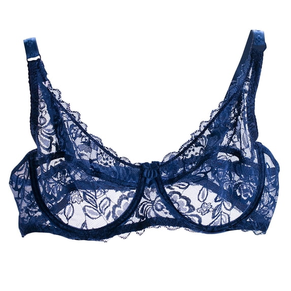 WMTBSRSW Women's Floral Lace Bra Full Coverage See Through Bralettes Demi Sheer Mesh Balconette Bralette Unlined Underwire Embroidered Mesh Soft Bralettes