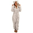 thumbnail image 1 of WMTBSRSW Women's Fuzzy Fleece Onesie Half Zip One Piece Pajamas with Cute Bear Ear Hood Winter Warm Long Sleeve Onesie Pajamas Jumpsuit Sleepwear, 1 of 7