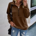 thumbnail image 1 of WMTBSRSW Women's Half Zip Sweatshirts Solid Casual Qualter Zipper Pullover Loose Long Sleeve Blouse Fashion Fall Winter Clothes Brown Large, 1 of 4