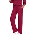 thumbnail image 1 of WMTBSRSW Women's High Waist Straight Leg Lounge Pants Ribbed Knit Loose Trousers Flowy Comfy Drawstring Sweatpants with Pockets Hot Pink M, 1 of 7