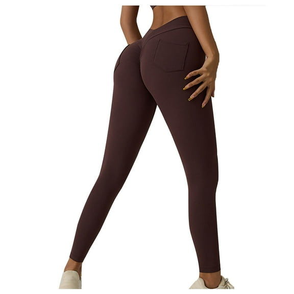 WMTBSRSW Women's High Waisted Leggings with Pockets Crossover V Waist Butt Lift Yoga Pants Athletic Tummy Control Workout Leggings