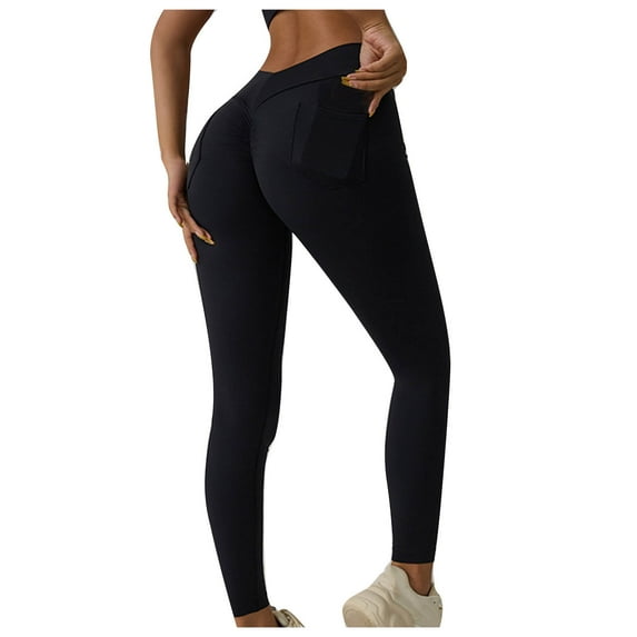 WMTBSRSW Women's High Waisted Leggings with Pockets Crossover V Waist Butt Lift Yoga Pants Athletic Tummy Control Workout Leggings