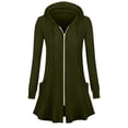 thumbnail image 1 of WMTBSRSW Women's Hoodies Ruffle Flowy Hem Zip up Hooded Jackets Y2k Sweatshirts Fashion Slim Fit Fall Mid Length Jackets with Pockets Army Green, 1 of 5