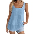 thumbnail image 1 of WMTBSRSW Women's Linen Sleeveless Tank Tops Summer Scoop Neck Double Layer Shirts Casual Flowy Tunic Blouses Light Blue Large, 1 of 8