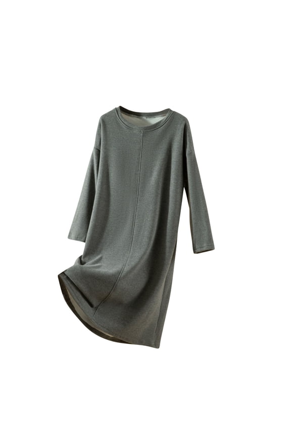 Women's Long Sleeve Fall Dress Cozy Round Neck Sleep Dress Lightweight Solid Nightgown Pajamas Sleepwear Loungewear