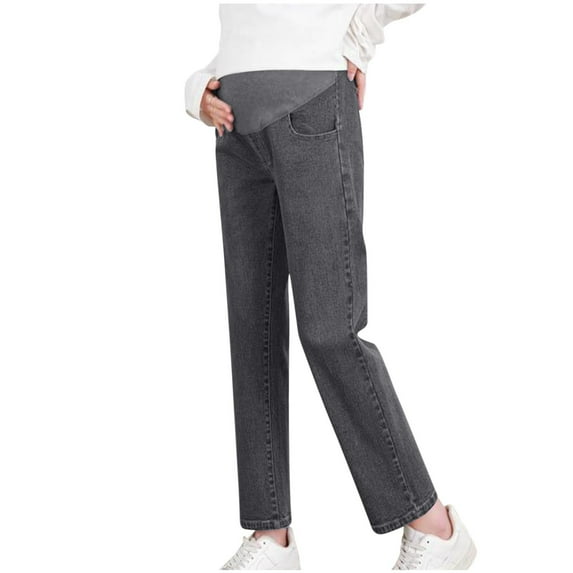 WMTBSRSW Women's Maternity Jeans Over Belly Pregnancy Straight Leg Pants for Work Comfy Stretch Boyfriend Jeans Denim with Pockets S-XXXL