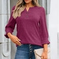 thumbnail image 1 of WMTBSRSW Women's Mini Flaare 3/4 Sleeve Tops Fall Fashion Henley Shirts Soft Solid Button Ribbed Knit Casual Basic Tops Blouse Pink X-Large, 1 of 6