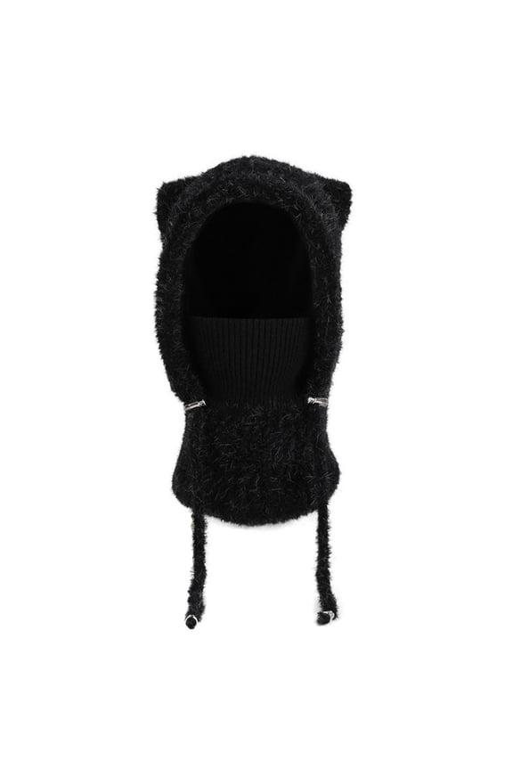 Women's Outdoors Scarf Hat with Cat Ear 3 in 1 Winter Balaclava for Women Warm Knitted Face Mask Hat Cap Scarf