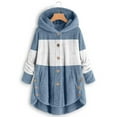 thumbnail image 1 of WMTBSRSW Women's Oversized Fuzzy Fleece Hoodies Wearable Blanket Hoodie Side Button Hooded Sweatshirt with Hood Color Block Plush Sherpa Hoodies Navy Large, 1 of 4