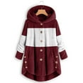 thumbnail image 1 of WMTBSRSW Women's Oversized Fuzzy Fleece Hoodies Wearable Blanket Hoodie Side Button Hooded Sweatshirt with Hood Color Block Plush Sherpa Hoodies Wine Large, 1 of 4