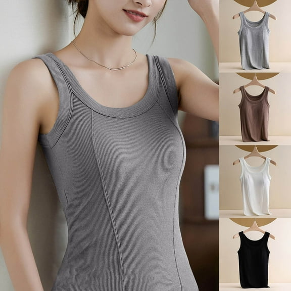 WMTBSRSW Women's Plus Size Cami Shaper Tummy Control Padded Bra Camisole Cami Ribbed Compression Tank Top Shapewear Body Shaper Tops