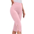 thumbnail image 1 of WMTBSRSW Women's Plus Size Capris High Waisted Cropped Legging with Button Hem Slim Fit Seamless Tummy Control Workout Yoga Capri Pants Solid Basic Style, 1 of 9