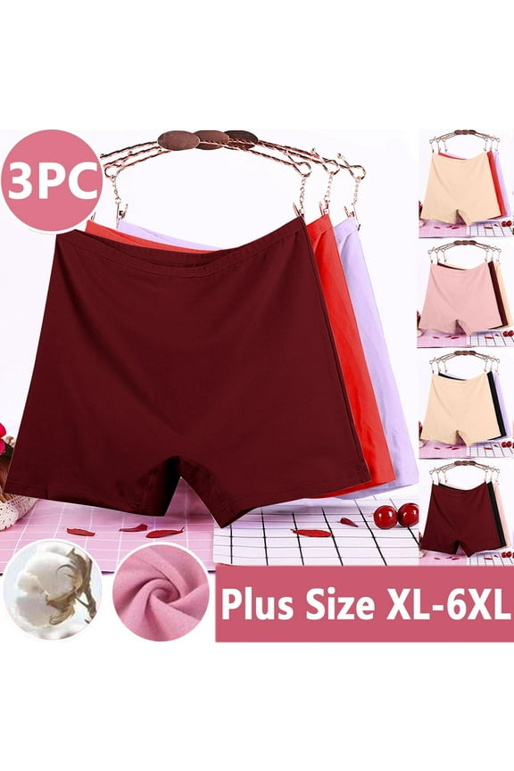 Women's Plus Size Cotton Boy Shorts Leak Proof Panties Underwear Full Coverage Seamless Panties Soft Stretch No Show Boxer Briefs for Ladies 3 Packs